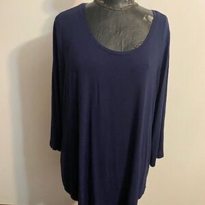 JM Collections Blue 3/4 Sleeves Round Neck Tunic, size 3X